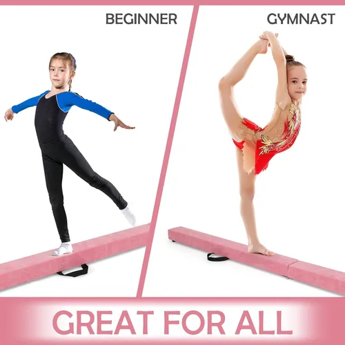 Vista 2 de Giantex Haz de equilibrio de 7/8/9 pies, haz de gimnasia plegable con asas de transporte, base de goma antideslizante para niños, haz de gimnasia