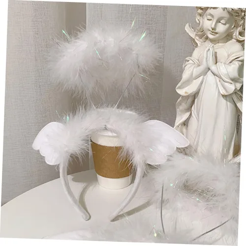 Vista 6 de OSALADI 3 Pcs Angel Headband Fabric Christmas Issue Card White Girl
