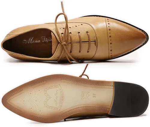 Vista 4 de Mona flying Women's Leather Perforated Lace-up Oxfords Brogue Wingtip Derby Shoes for Ladies Women