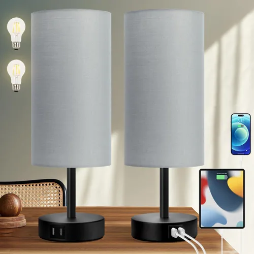 Vista 8 de Yarra-Decor Lámparas de noche con puerto USB, lámpara de mesa con control táctil para dormitorio, de madera, de 3 vías, regulable, juego de 2