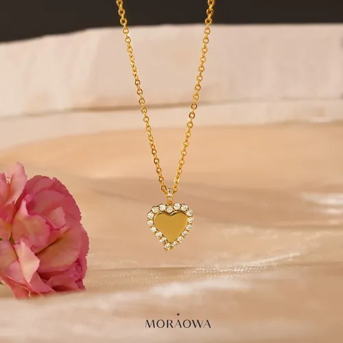 Vista 5 de MORAOWA Heart Necklaces for Women, 14k Gold Plated Dainty CZ Pendant Necklace Simple Silver Necklace for Women Minimalist Trendy Jewelry Gifts
