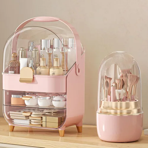 Vista 11 de Organizador de maquillaje, soporte para cuidado de la piel organizador de tocador, caja de almacenamiento vitrinas de cosméticos, regalos
