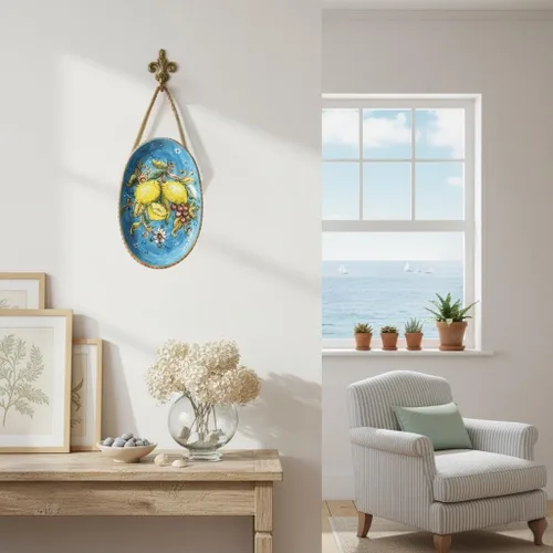 Vista 3 de CERAMICHE D'ARTE PARRINI - Placa ovalada pequeña de cerámica italiana para colgar Limones Amalfi pintados a mano Hecho en ITALIA Toscana Florencia