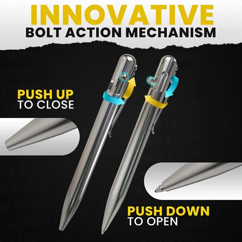 Vista 6 de BASTION® Bolígrafo de acción de perno de lujo, bolígrafo profesional duradero con punta fina, bolígrafo táctico EDC recargable de tinta – 100% acero