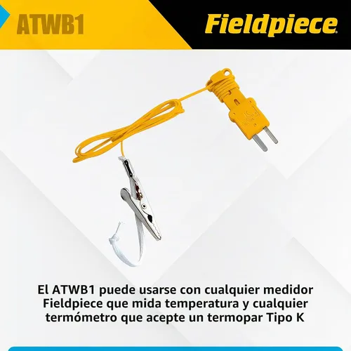 Vista 4 de Fieldpiece Termopar de bulbo húmedo ATWB1 tipo K con clip de cocodrilo