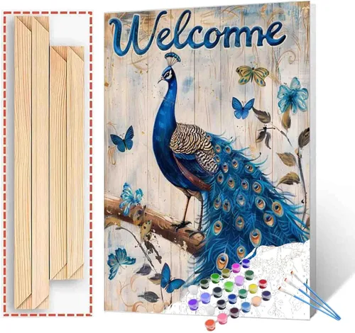 Vista 7 de Kit de pintura por números de flamenco y letrero "Flamaziing" para adultos principiantes, animal rosa, grano de madera, acrílico fácil sobre lienzo