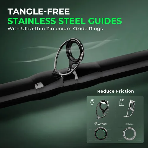 Vista 4 de KastKing Zephyr Dual Tip Fishing Rod, Lightweight KastFlex IM6 Graphite Spinning & Casting Rod with Zirconium Oxide Ring Guides, Hook Keeper, EVA