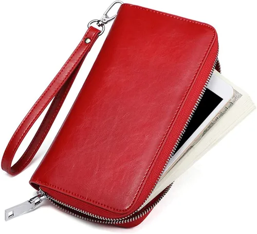 Vista 3 de JEEBURYEE Carteras para mujer RFID bloqueo de cuero cremallera alrededor de la muñeca embrague bolsa de viaje