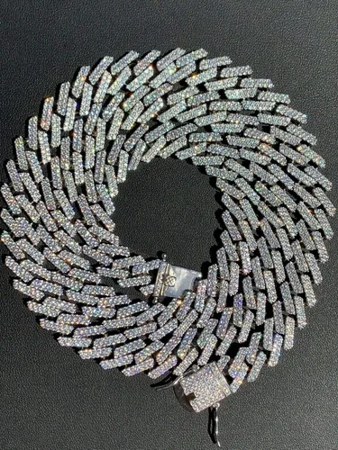 Vista 2 de HarlemBling Cadena o pulsera cubana de plata de ley 925 maciza para hombre, eslabones cubanos Hip Hop de 0.472 in - ICY, Metal, Circonita cúbica