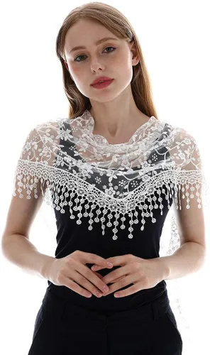Vista 4 de Bufanda triangular de encaje con velo de tul para cubrir el velo de la iglesia para bodas y damas de honor
