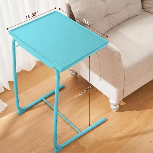 Vista 3 de HUANUO Mesa ajustable para TV – Bandeja de cena de TV con portavasos en la cama y el sofá, cómoda mesa plegable con 6 ajustes de altura y 3 ángulos