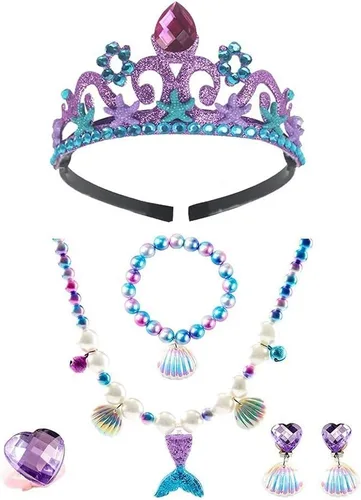 Vista 6 de Vestidos de tul de princesa sirena para niñas, disfraz de Halloween, carnaval, Navidad, fiesta de cumpleaños con accesorios