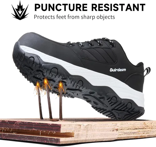 Vista 5 de Zapatos anchos con punta de acero para mujer, impermeables, antideslizantes, zapatos de seguridad, ligeros, antideslizantes, construcción