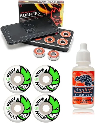 Vista 6 de Spitfire Skatebaord Wheels Bighead Blanco/Rojo - Rodamientos de huesos - Bones Reds - Rodamientos de precisión para monopatín (8) Pack - Lubricante
