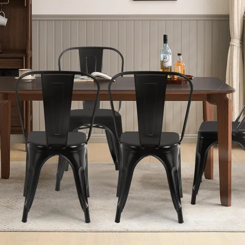 Vista 2 de Juego de 4 sillas de comedor, de metal, para interiores y exteriores, sillas de patio, de cocina, de 18 pulgadas de altura, silla de restaurante