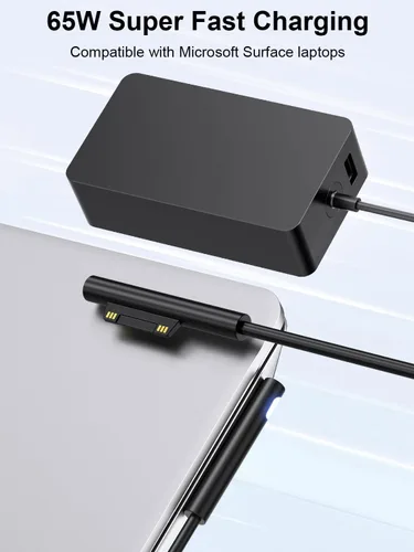 Vista 2 de Cargador Surface Pro de 65 W compatible con Microsoft Surface Pro 11/10/9/8/7+/7/6/5/4/3/X, Surface Laptop 7/6/5/4/3/2/1, Surface Go 4/3/2/1