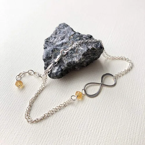Vista 51 de Pulsera con dije de infinito con piedra natal, joyería hecha a mano, regalo para ella