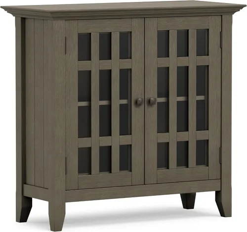 Vista 17 de SIMPLIHOME Bedford - Aparador de madera maciza de 62 pulgadas de ancho en marrón moreno Aparador de buffet de transición con puertas de vidrio