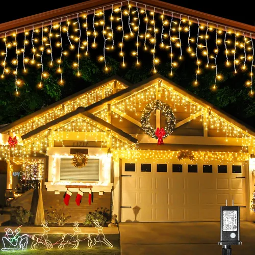 Vista 14 de Luces de Navidad de Carámbanos para Exteriores, 33 pies 400 Luces LED de Carámbanos para Exteriores, Luces Centelleantes Enchufables para Interiores