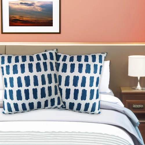 Vista 6 de Funda de almohada decorativa clásica con diseño de crayón de mano azul estilo capri, marcas geométricas, funda de almohada decorativa de 17 x 17