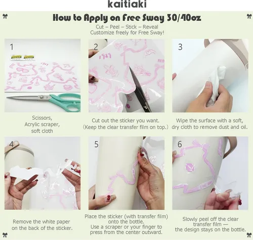 Vista 5 de Swiftie-Inspired - Adhesivo estético de transferencia UV rosa para Owala FreeSip 24 onzas, calcomanía para botella bonita y elegante inspirada
