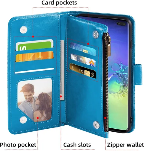 Vista 3 de Asuwish Funda tipo cartera compatible con Samsung Galaxy S10 Plus y protector de pantalla de vidrio templado, funda para teléfono celular con tapa