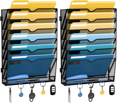 Vista 15 de SUPEASY Organizador de archivos de pared colgante de 10 niveles con ganchos Negro