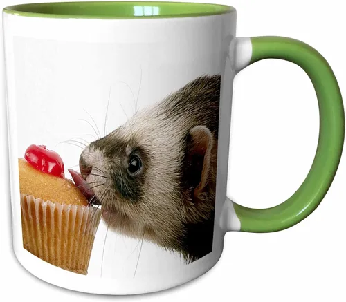 Vista 11 de 3dRose Ferret Eating Cupcake 15oz Two-Tone Black Mug