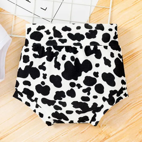 Vista 5 de Conjunto de ropa para bebé niña de 1er cumpleaños con mangas con volantes + pantalones cortos estampados + diadema para tartas