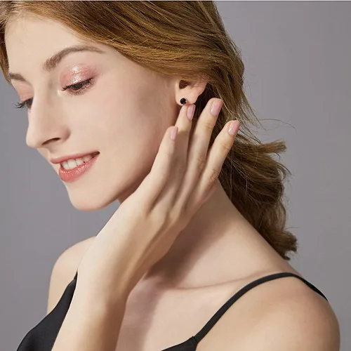 Vista 4 de Solitaire - Aretes redondos de plata de ley 925 de ónix negro chapado en platino, joyería fina para mujeres y hombres