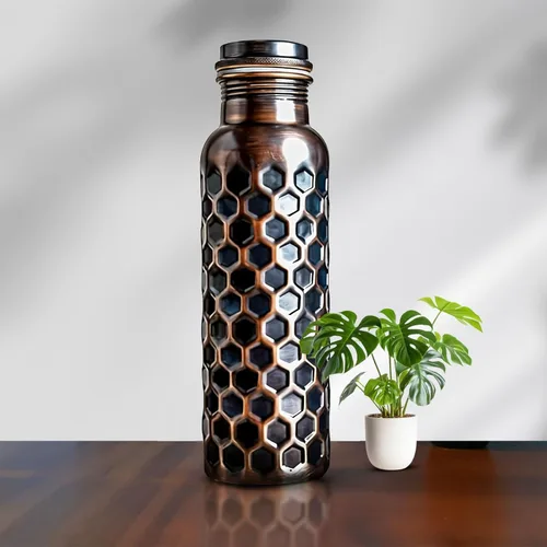 Vista 6 de ALV Botella de agua de cobre para beber, 34 onzas, grande, martillada, 100% de cobre puro, botella de agua ayurvédica a prueba de fugas para yoga