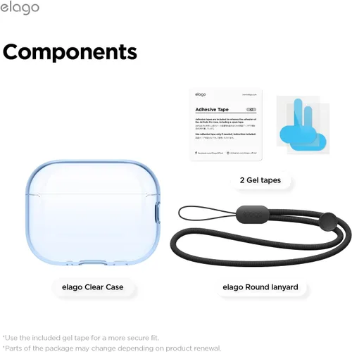 Vista 9 de elago - Funda transparente para AirPods Pro 3 Cordón incluido, correa incluida, reducción del amarilleo, a prueba de golpes, protección completa