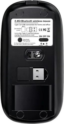 Vista 3 de Ratón Bluetooth recargable para laptop, mouse inalámbrico para MacBook air/Mac/MacBook Pro, mouse jiggler Bluetooth 5.2/3.0 y USB tipo C de 2.4 GHz