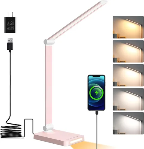 Vista 8 de Lámpara de escritorio LED con puertos USB, lámparas de escritorio táctiles para oficina en casa con 5 modos 3 Brightness Desk Light with Small