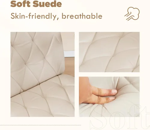 Vista 3 de Silla de escritorio sin ruedas, silla giratoria de oficina en casa con patas cruzadas Sillón de acento sólido blanco crema