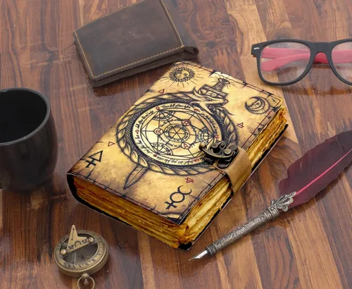 Vista 2 de Libro de hechizos en blanco de sombras, suministros de brujería, hechizo de bruja para hombres y mujeres, 200 páginas con cierre de cerradura, papel