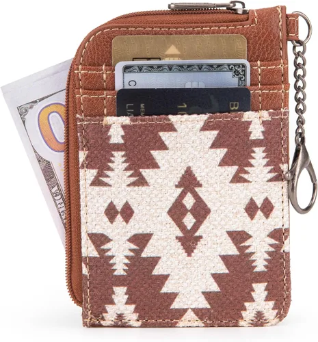 Vista 4 de Montana West Wrangler Aztec - Cartera para tarjetas de crédito con bolsillo con cremallera para mujer, Café Aztec-Light, Western