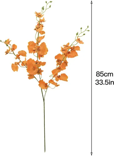 Vista 3 de 3 piezas de orquídeas artificiales, 33.5 pulgadas de seda falsas bailarinas bailarinas a granel, ramas de orquídeas naranjas sintéticas