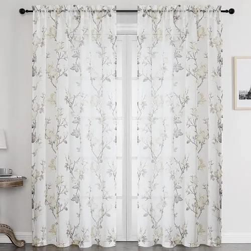 Vista 26 de SMILE WEAVER 2 paneles de cortinas traslúcidas turquesa de 45 pulgadas de largo, para sala de estar, cortinas semitransparentes florales