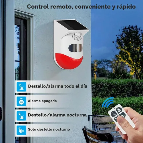 Vista 6 de ChunHee - Alarma solar con sensor de movimiento para exteriores, 2 unidades, activada y ajustable 120dB Loud Sound Strobe Light Security Siren