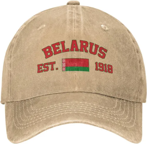 Vista 2 de Gorra de béisbol con bandera de Bielorrusia, vaquera, de algodón, unisex, patriótica, Natural