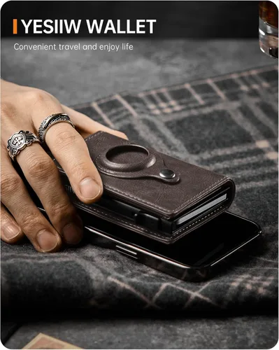 Vista 7 de YESIIW Billetera Airtag para hombre con clip para dinero, K4- Café (soporte AirTag)