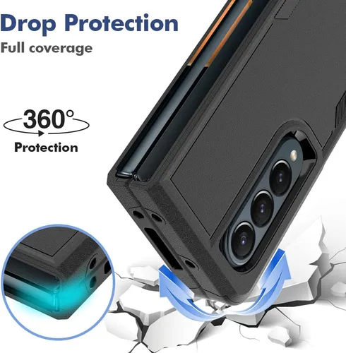 Vista 4 de Funda WOGROO para Samsung Galaxy Z Fold 4 - Funda protectora para teléfono a prueba de golpes, duradera, negra
