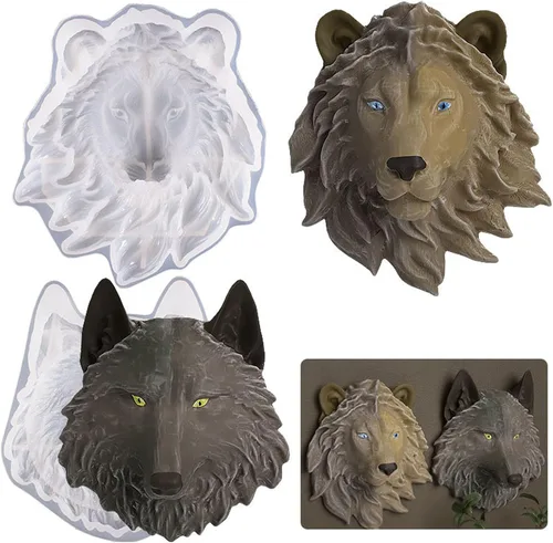 Vista 8 de Moldes de silicona de animales, moldes de resina de cabeza de lobo, moldes de silicona epoxi para bricolaje de resina de escritorio de pared