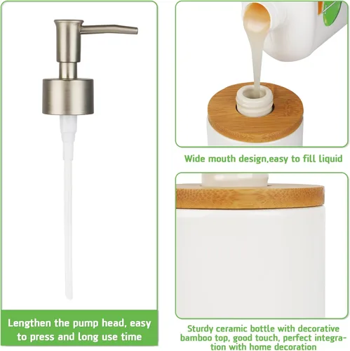 Vista 5 de Dispensador de jabón de cerámica, dispensador de jabón de manos, líquido recargable, ideal para cocina y baño, decorativo, paquete de 2