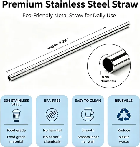 Vista 2 de 6 popotes de metal de repuesto compatibles con vaso Owala FreeSip de 40 onzas, con 2 limpiadores de pajitas, popotes reutilizables de acero