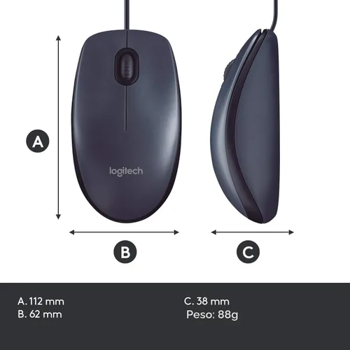 Vista 7 de Logitech - USB mouse óptico, USB mouse 910-001439., Negro