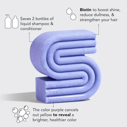Vista 6 de Kitsch Toning Purple Shampoo Bar para rubias y cabello teñido - Champú para mujeres y hombres - Champú de biotina para fortalecer y neutralizar