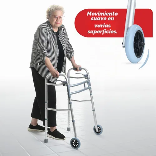 Vista 7 de Andadores Medical King para personas mayores, andador de aluminio ligero con ruedas, ancho y altura ajustables, andador plegable para ancianos