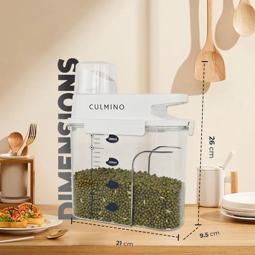 Vista 2 de Recipientes herméticos para cereales con boquilla de vertido y taza medidora, dispensador de cereales de plástico sin BPA de 1.8L para arroz